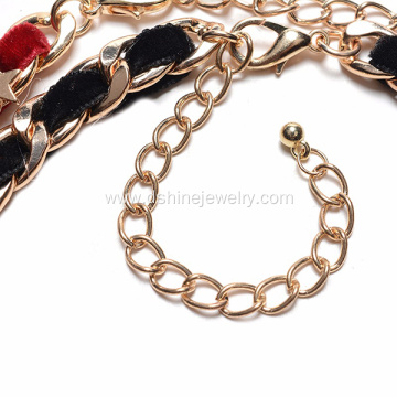 Layered Chain Velvet Choker Golden Stars Necklaces For Bride